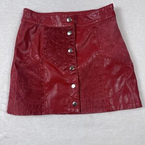 Vtg Y2K Women’s Red Leather Suede Mini Skirt 24 Grunge Punk Moto Bratz Festival